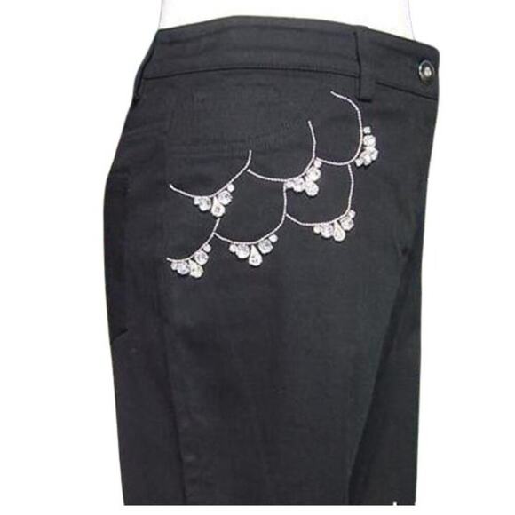 Cache Chunky Rhinestone Pockets Stretch Black Jean Pant Flair Leg New $158 NWT - Picture 5 of 6